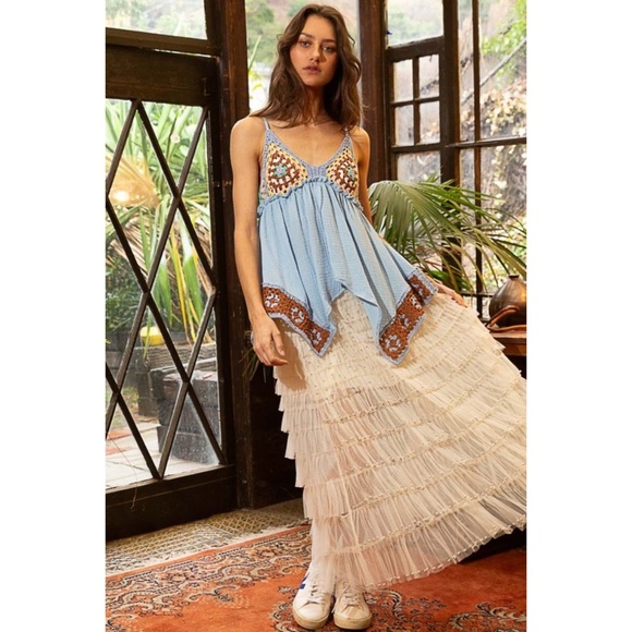POL Cream Pearl Beaded Ruffle Tiered Tulle Maxi Skirt - Picture 6 of 11